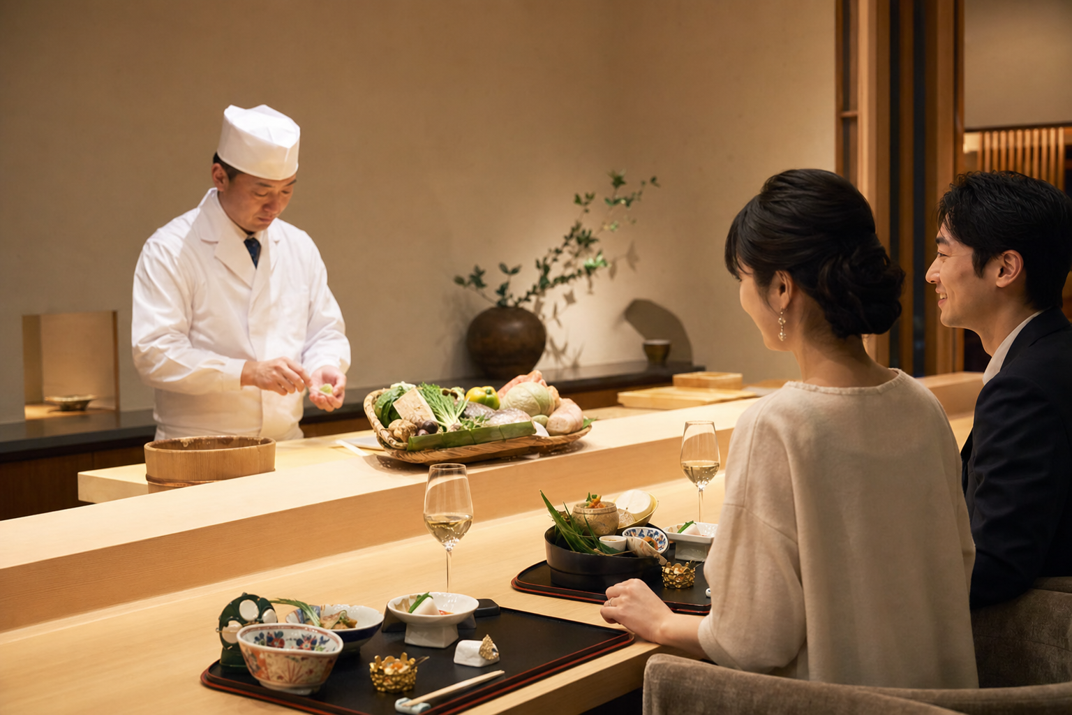 旬の魚と野菜を盛り付けた日本料理