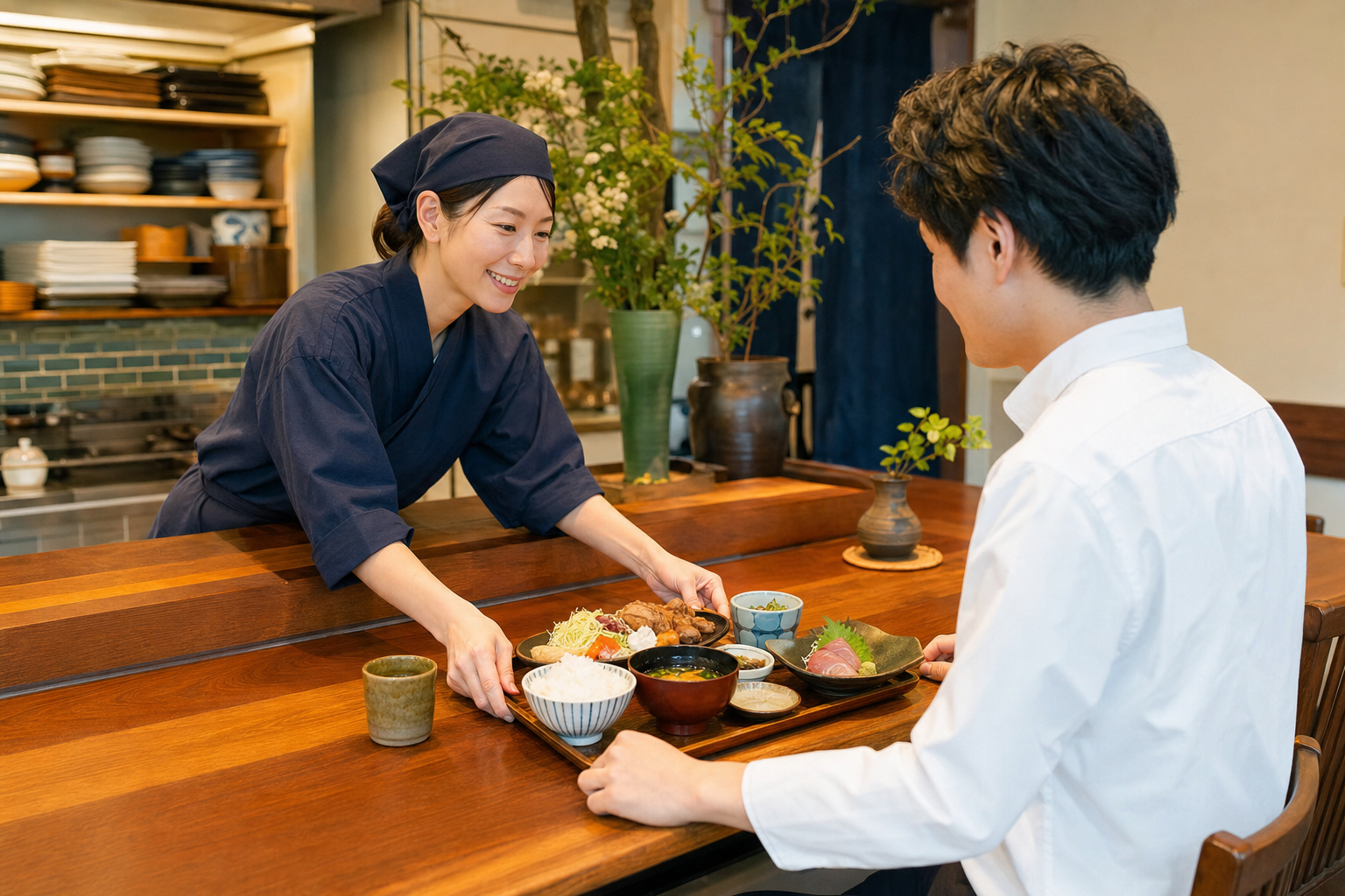 木目を生かした上野ひよりのカウンター席