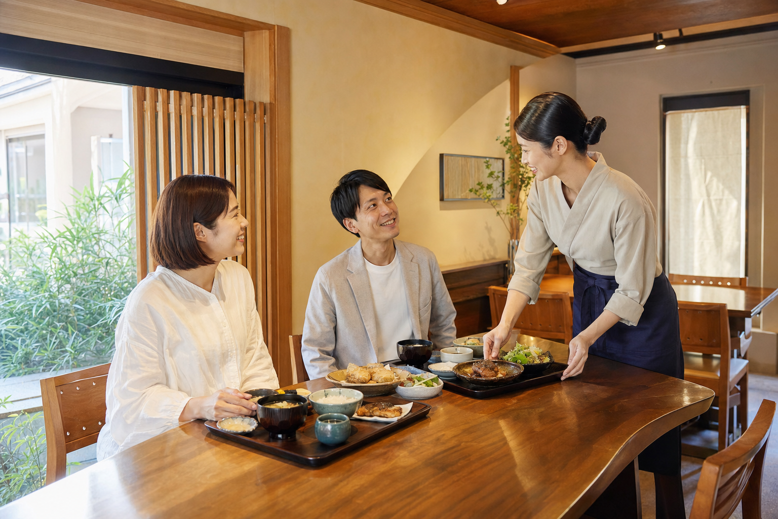 和食を囲んで友人と過ごす食卓の様子