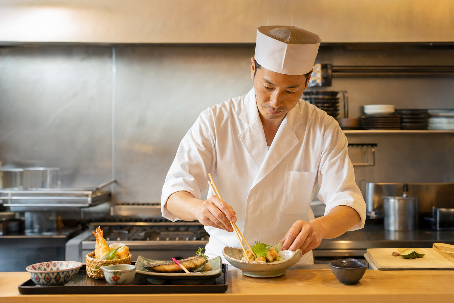 季節の和食を丁寧に準備する様子