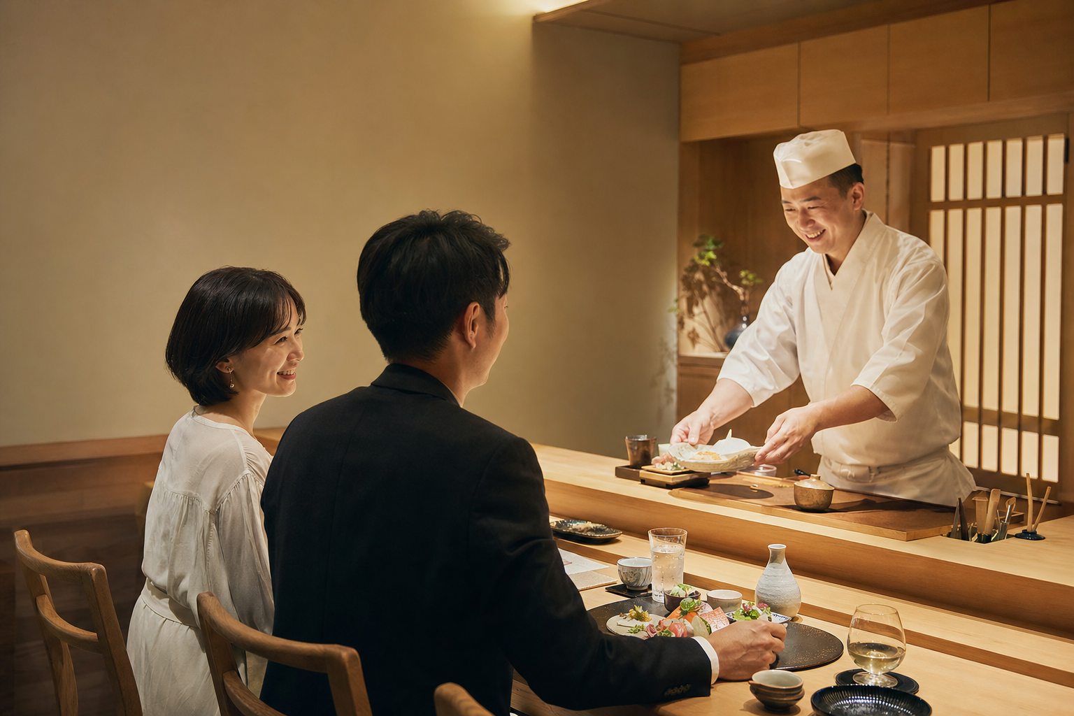 暖かな照明に包まれた静かな店内の席
