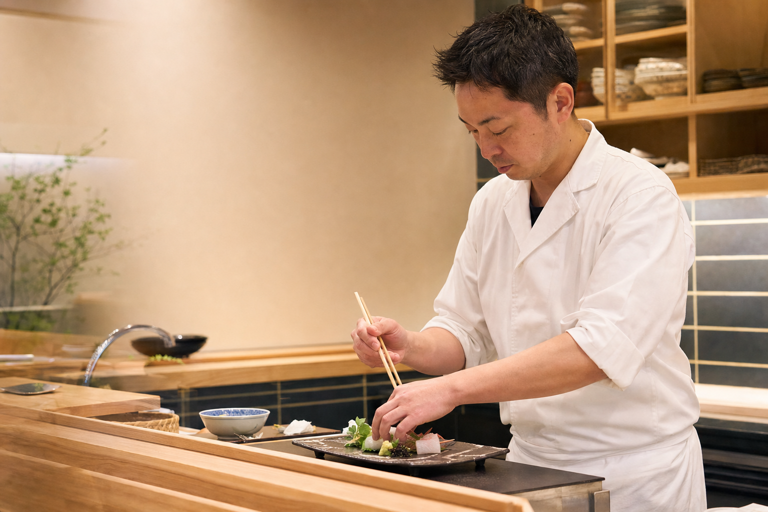 旬の素材を一品ずつ丁寧に仕立てる料理人の所作