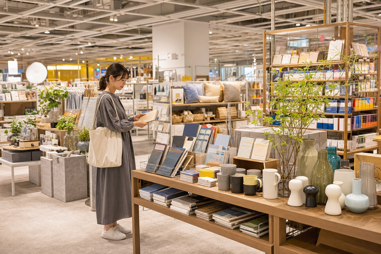 棚に整然と並ぶ文具や生活雑貨