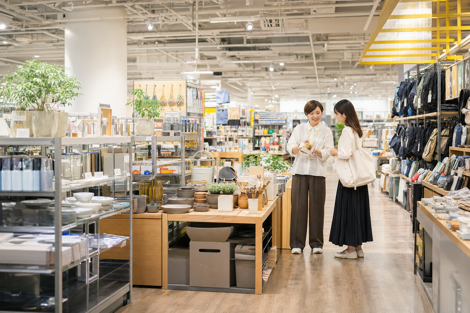 照明の明るい店内と商品陳列