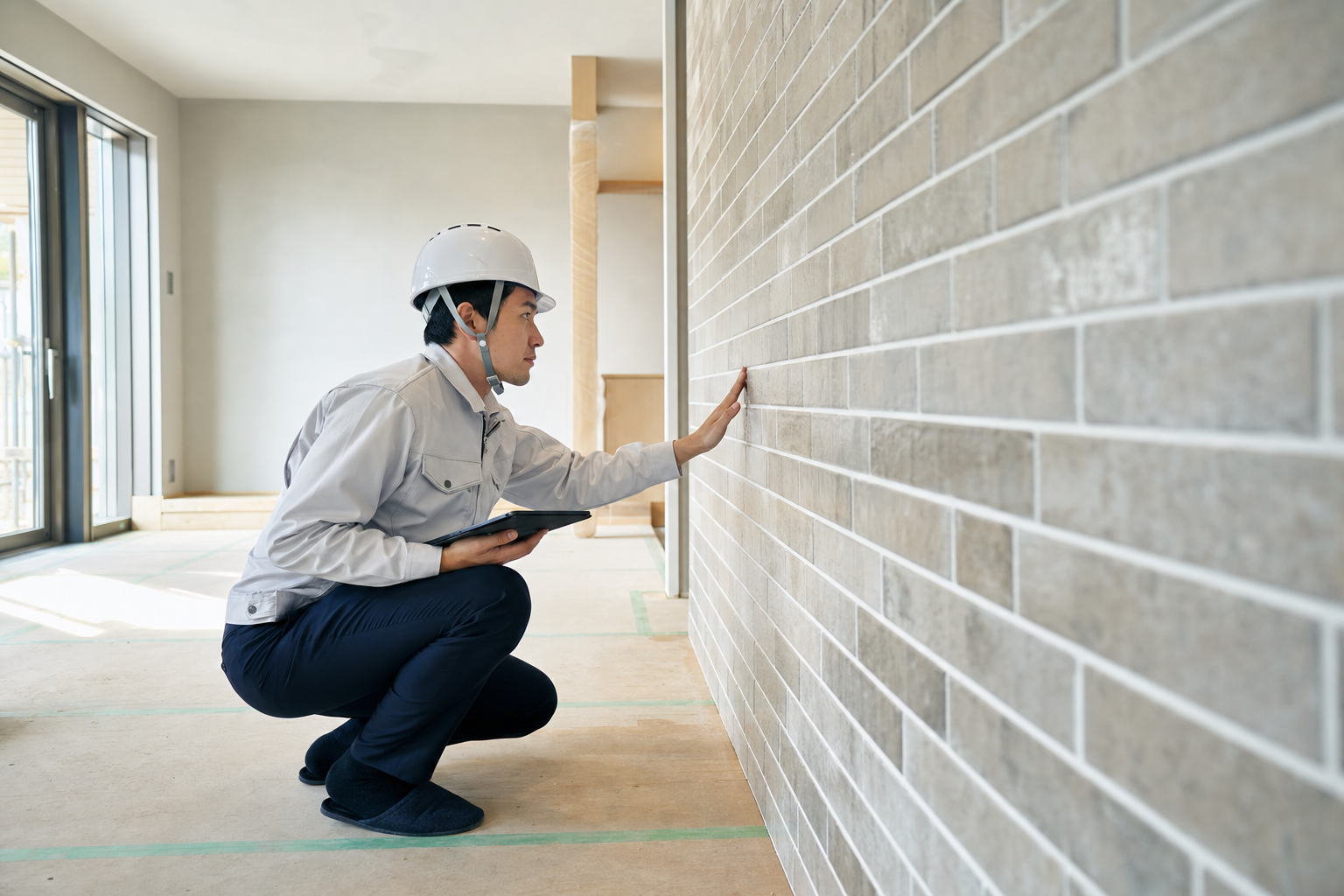 施工箇所の細部を確認する様子