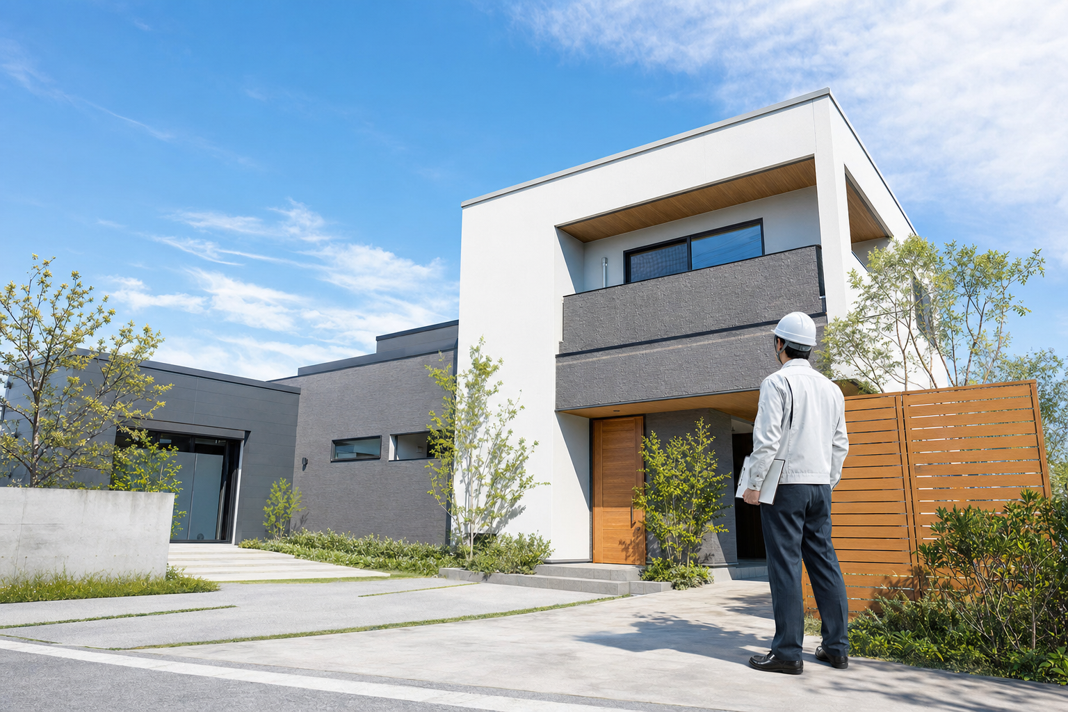 青空の下に建つ施工後の戸建て住宅