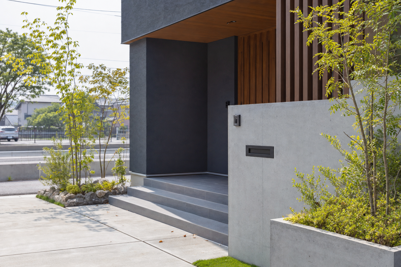 住宅街に建つ施工後の住宅外観