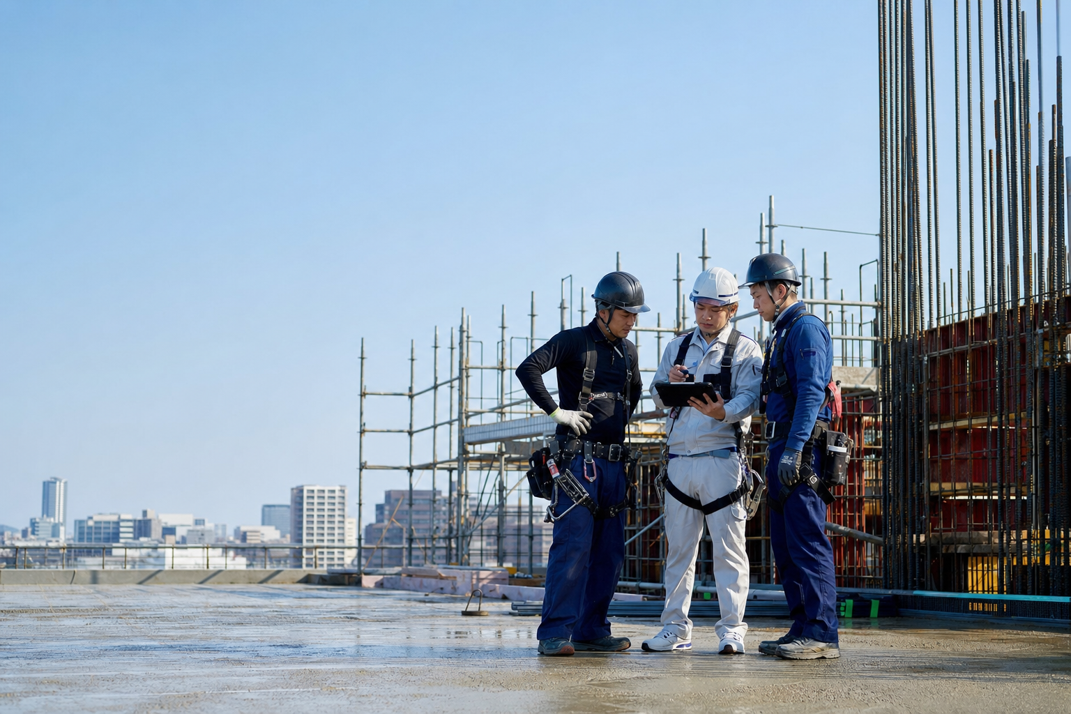 外装工事に携わる職人の作業風景