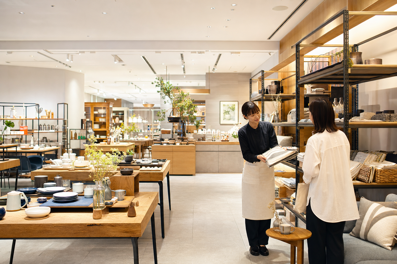 椅子や照明、植物を配した明るい店舗空間