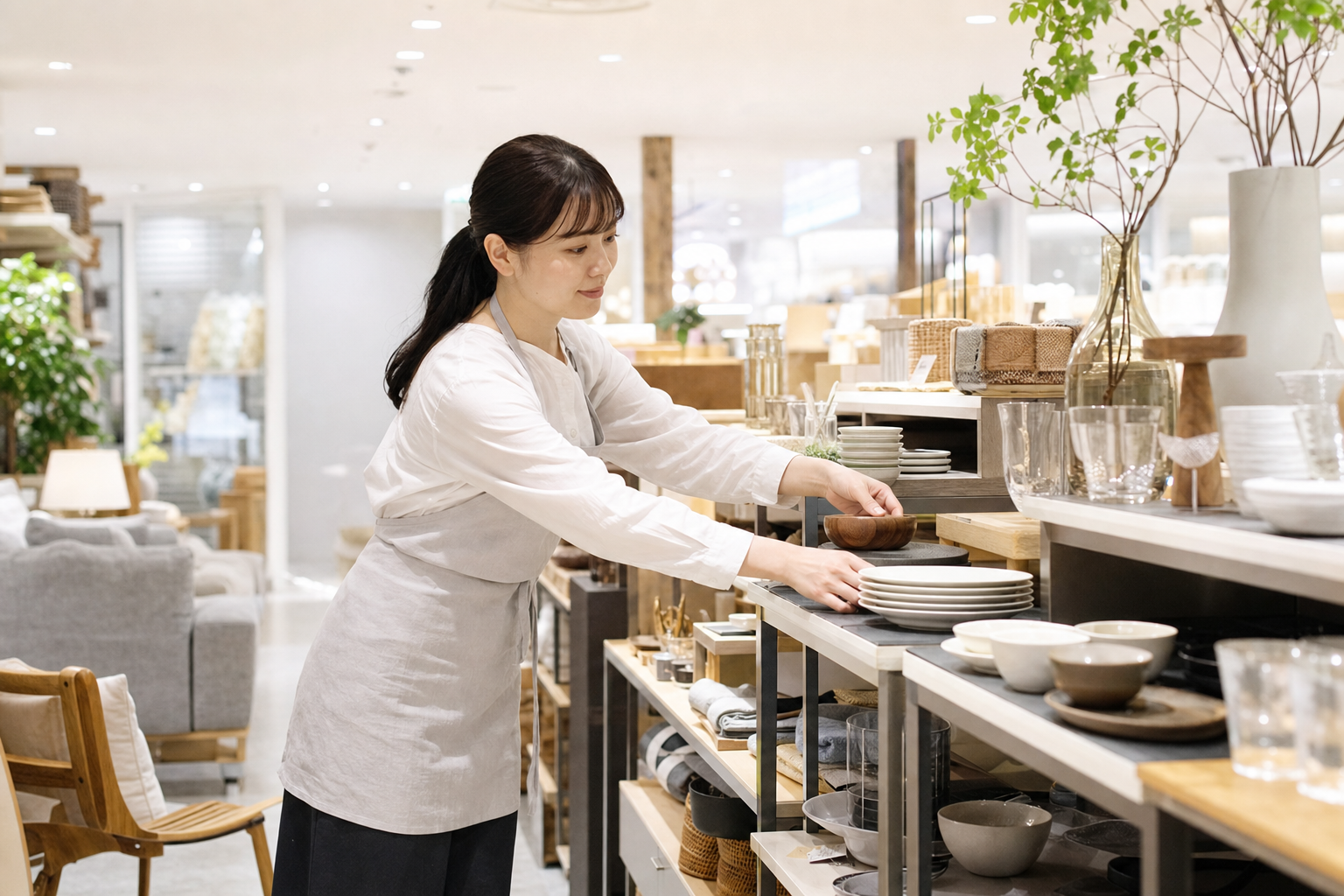 商品を丁寧に手渡す接客の手元