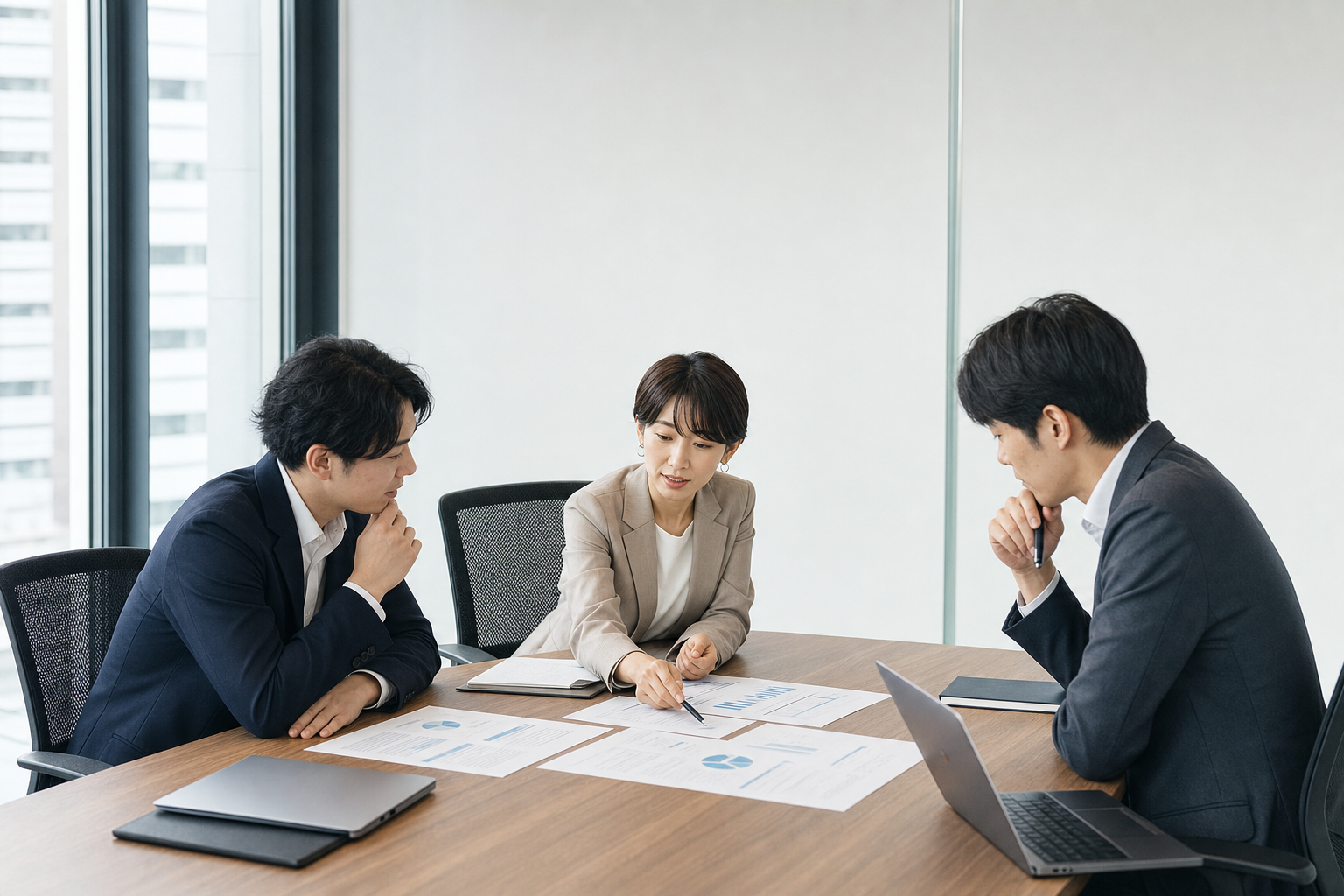 グラフが記載された資料と筆記具