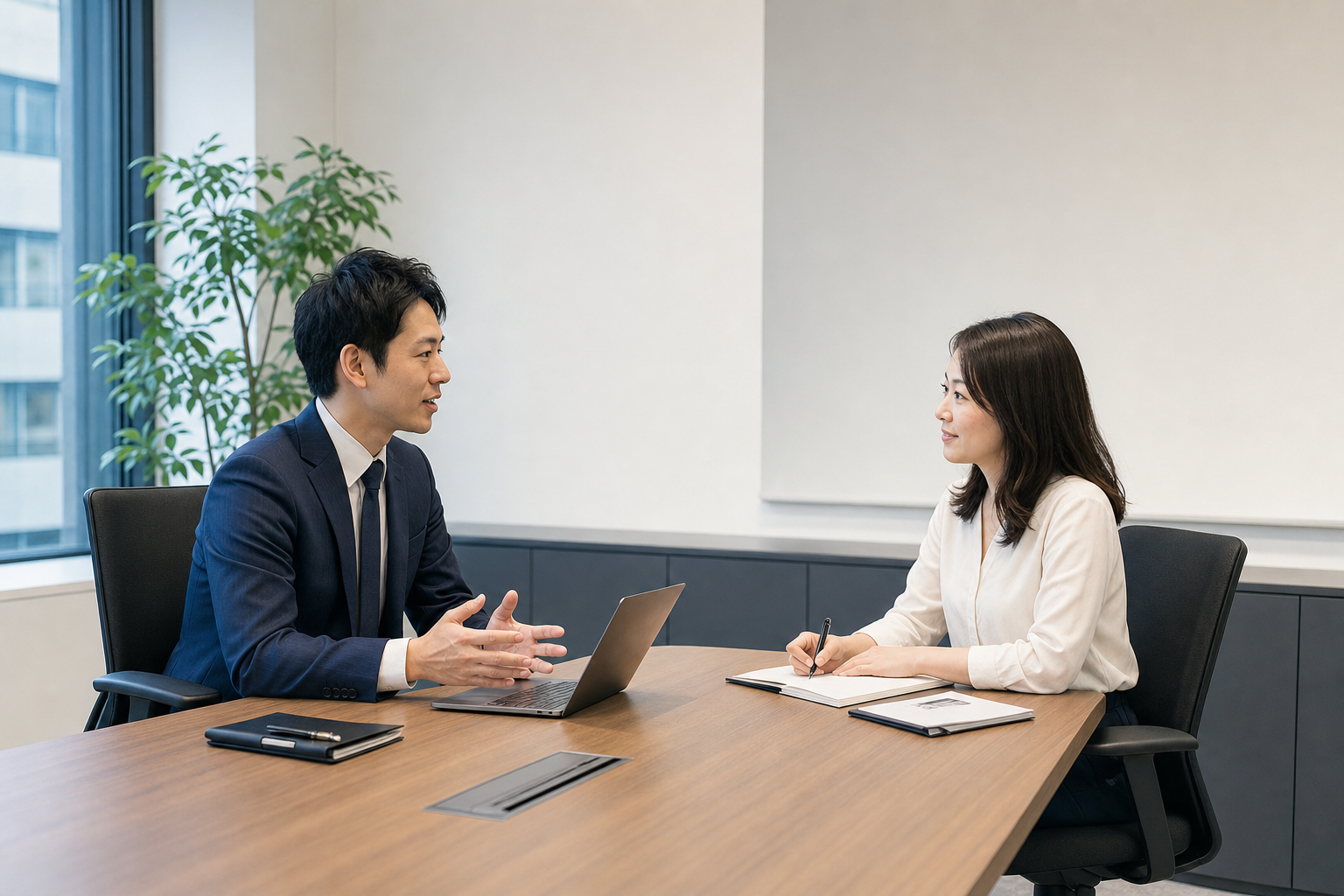 確認事項を整理しながら相談する業務風景