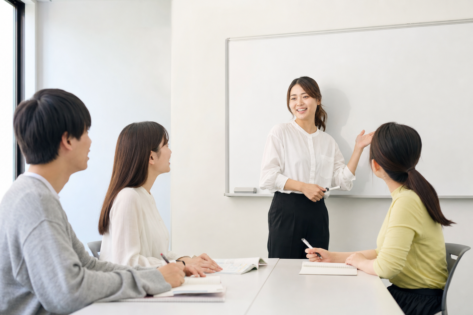 講師と向き合って会話を練習する受講者