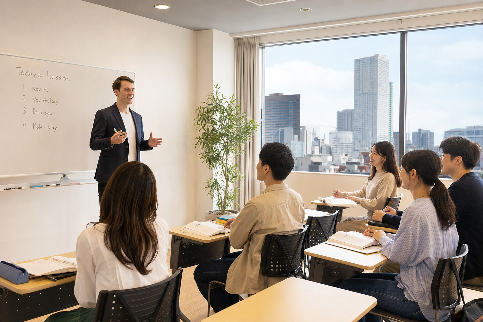 英会話の学習に使用する明るい教室