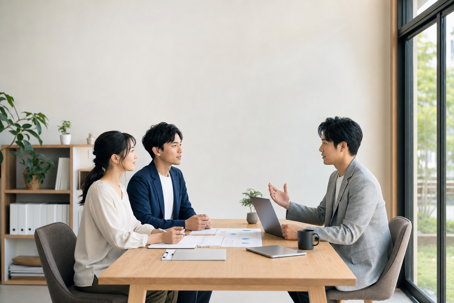 自然光が入る落ち着いた相談スペースの様子