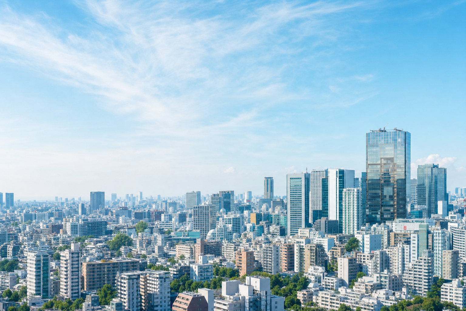 青空と渋谷周辺の都市景観