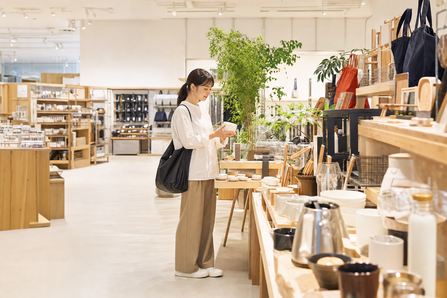 さまざまな生活雑貨を確認できる商品売場