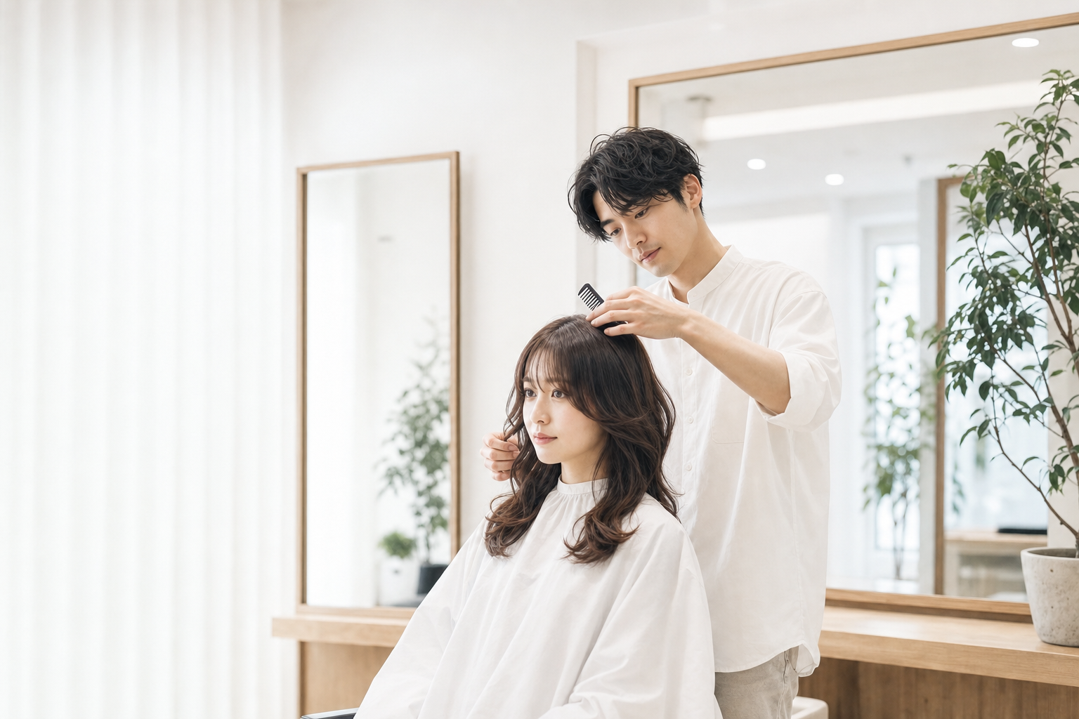 自然光が差し込む表参道ヘアサロン アオの明るい施術空間