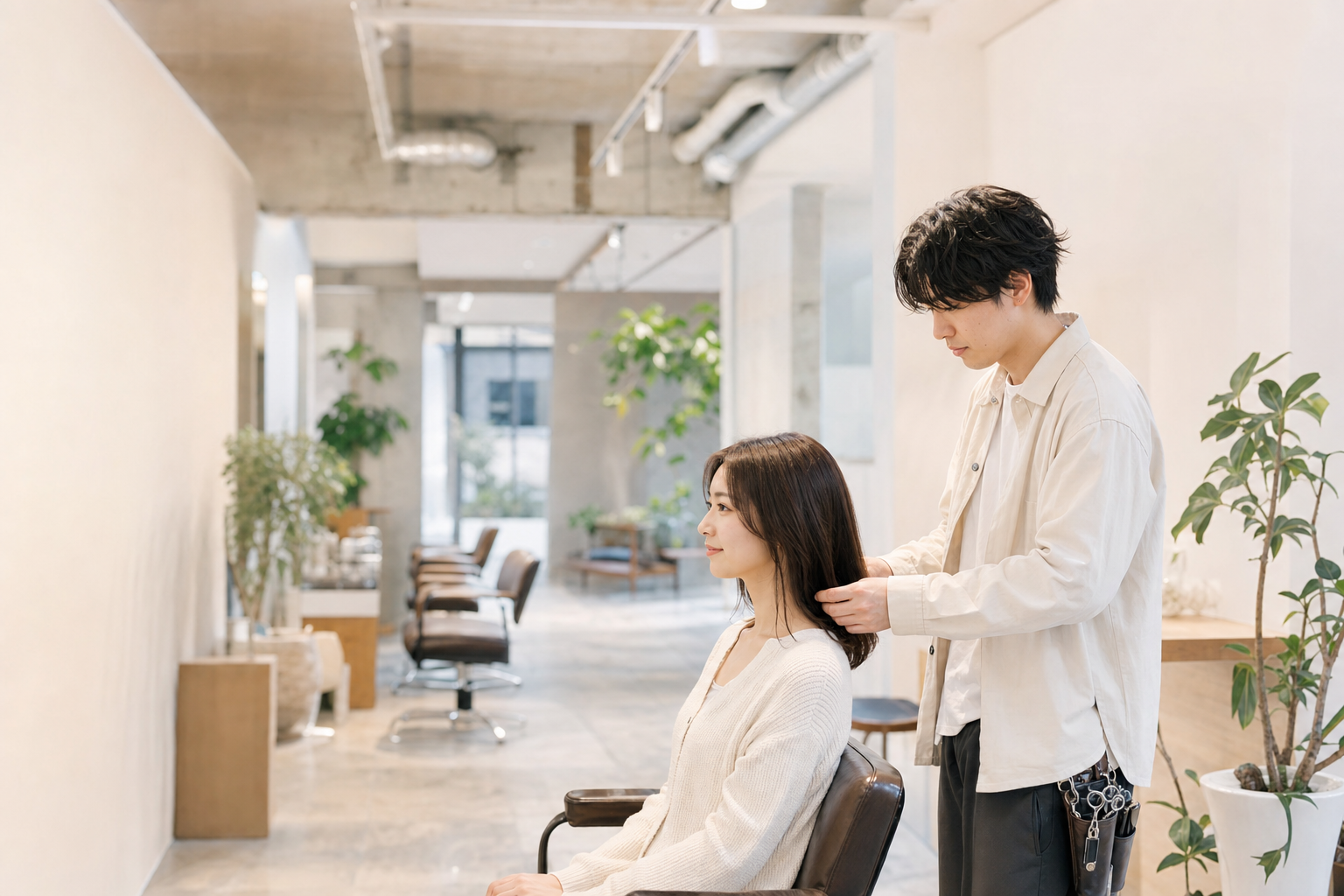 清潔に整えられたサロンのヘアケア製品