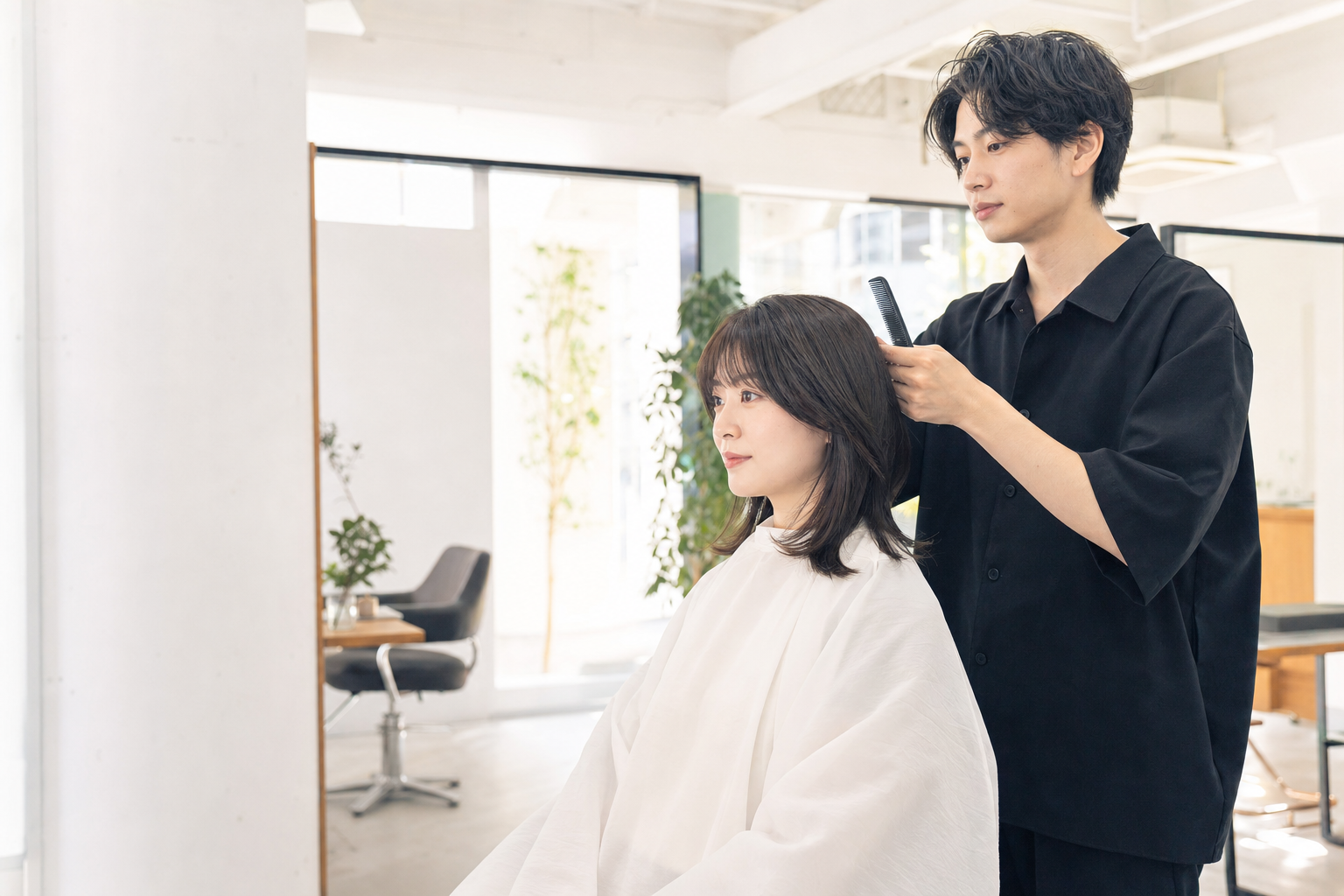柔らかな毛流れと自然なまとまりを表現したヘアスタイル