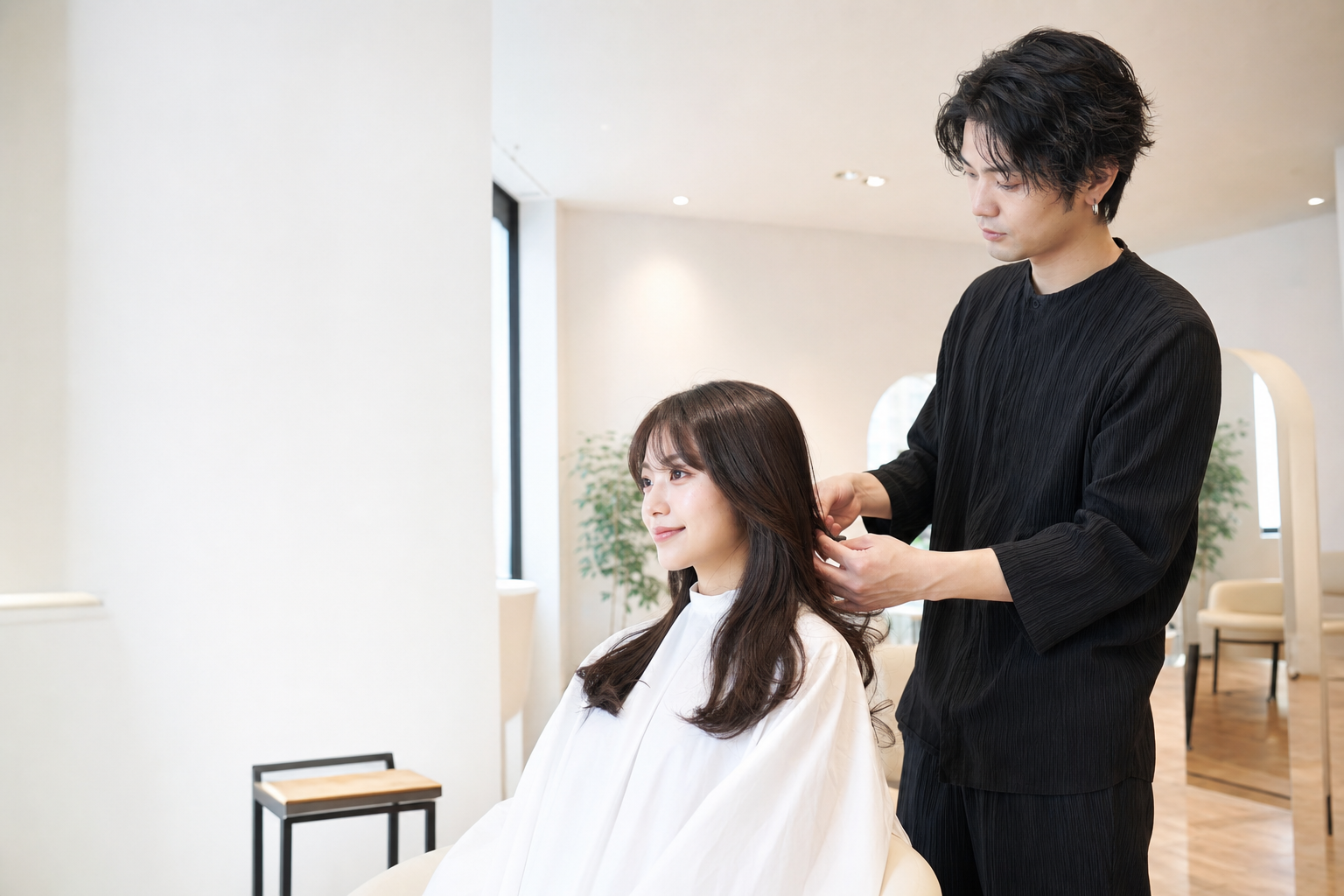 自然な質感に整えられたヘアスタイル