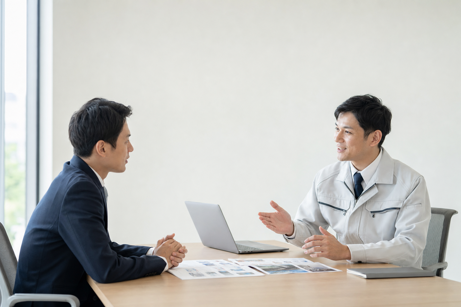 産業資材と機械部品の調達条件を相談する打ち合わせイメージ