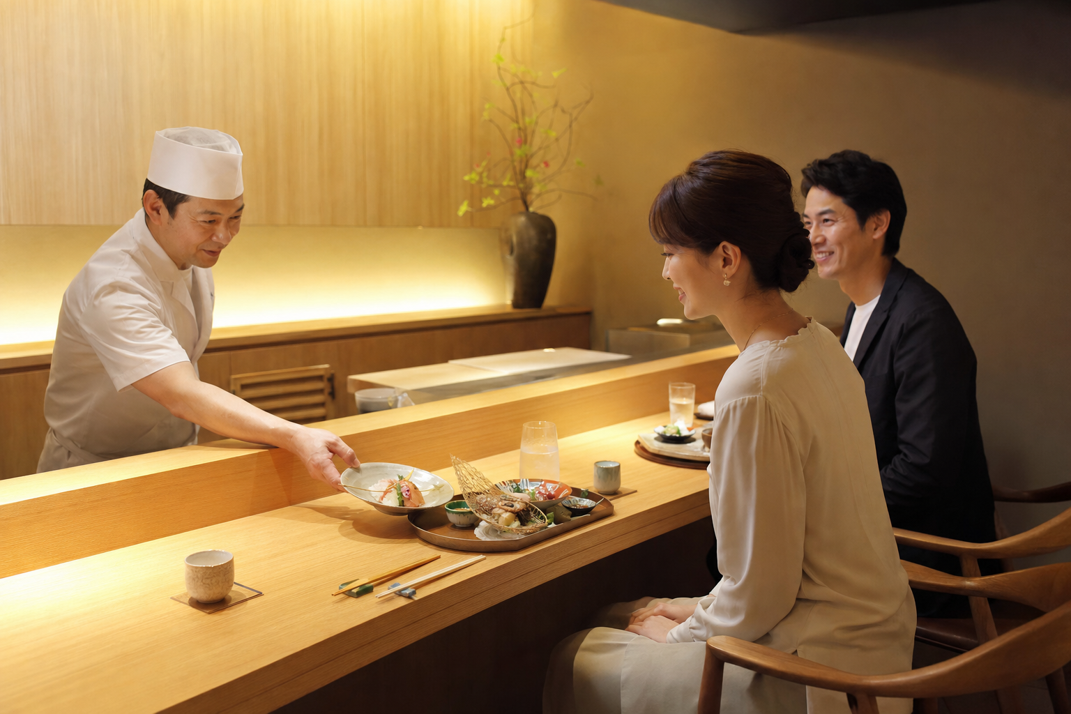 暖色の照明が灯る店内