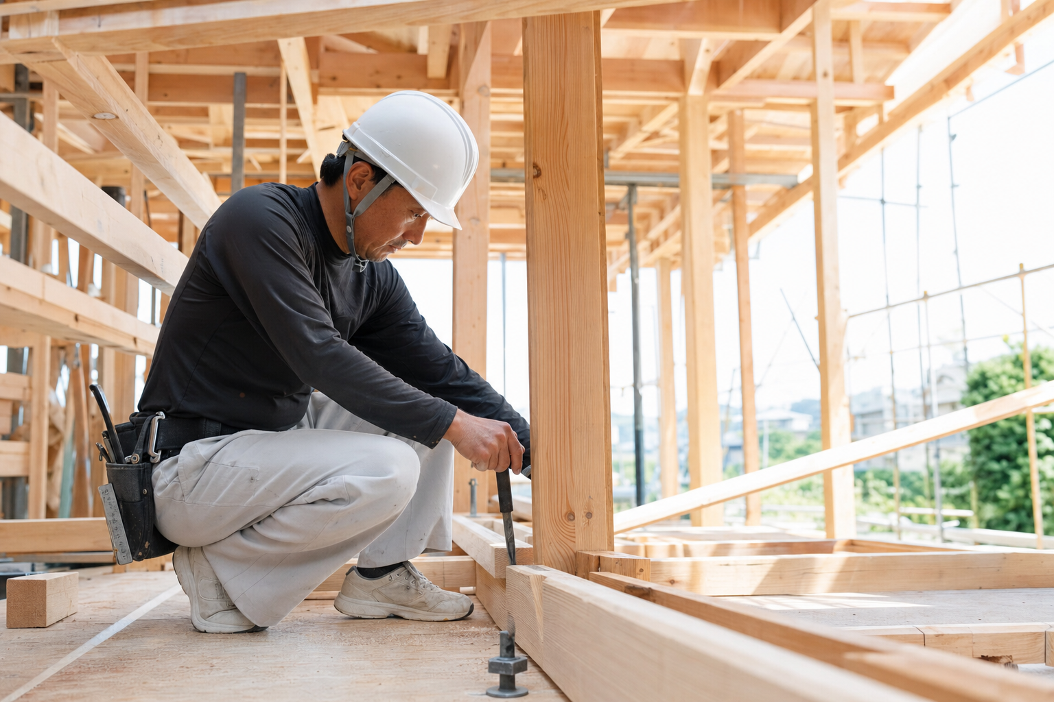 Artisan contrôlant les composants pendant la construction